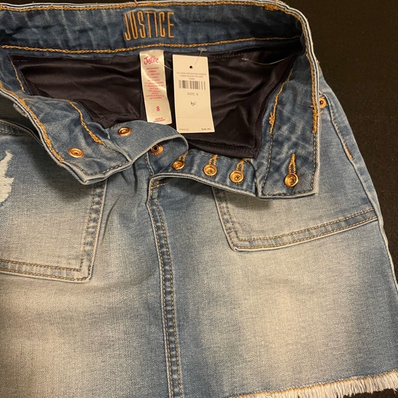 Justice - Denim Distressed Mini Skirt - Size 8 - With Pockets - NWT - Picture 4 of 16